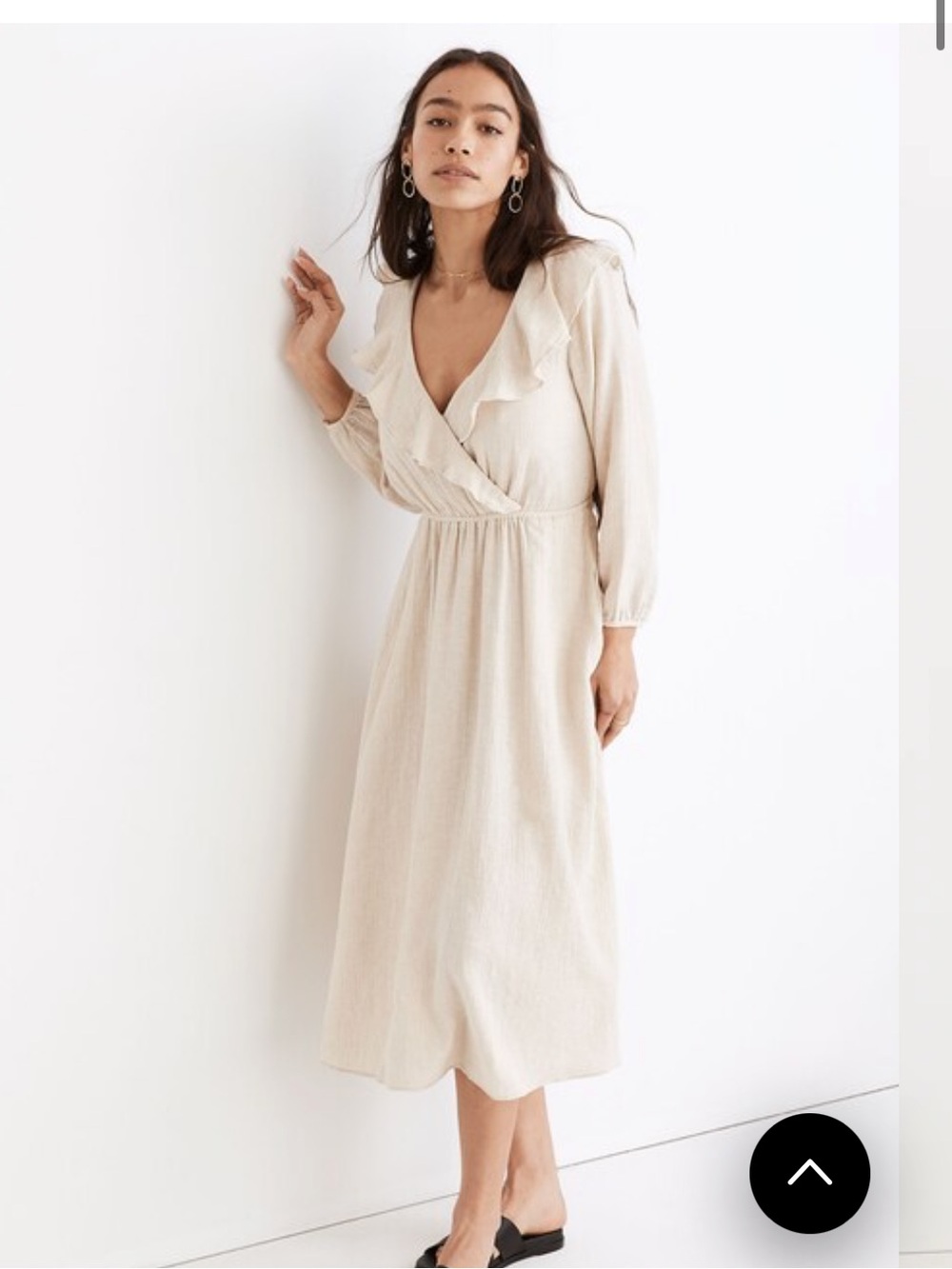 MADEWELL Women Size XS Linen Cotton Ruffle Neck Midi Dress